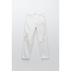 Zara White Straight-Leg Ripped Jeans